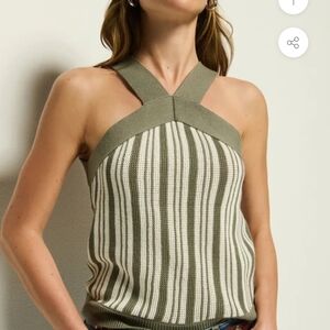 Nation LTD Green and Cream Striped Halter Top